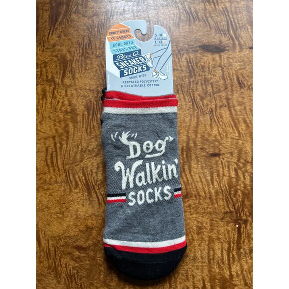 BLUE-Q Gray/Red DOG WALKIN' SNEAKER SOCKS Short-Cut Ankle-Length Adult L-XL NWT - Picture 1 of 4